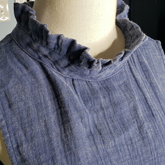 Simply Southern Ctn Gauze Trapeze Tiered Ruffle Collar Tie Back Neck Distressed - Picture 12 of 16